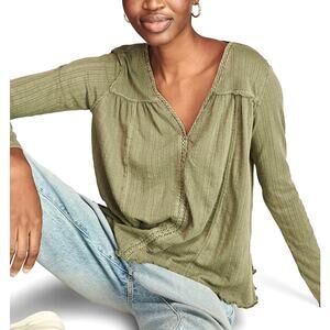 Lucky Brand Womens Ladder Trim Knit Tunic Cotton Blend Dusty Olive Size XL NEW